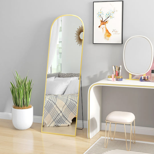HomCom Oglindă Arcuită cu Cadru Din Aluminiu Auriu 161.5x50cm