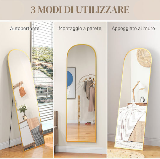 HomCom Oglindă Arcuită cu Cadru Din Aluminiu Auriu 161.5x50cm