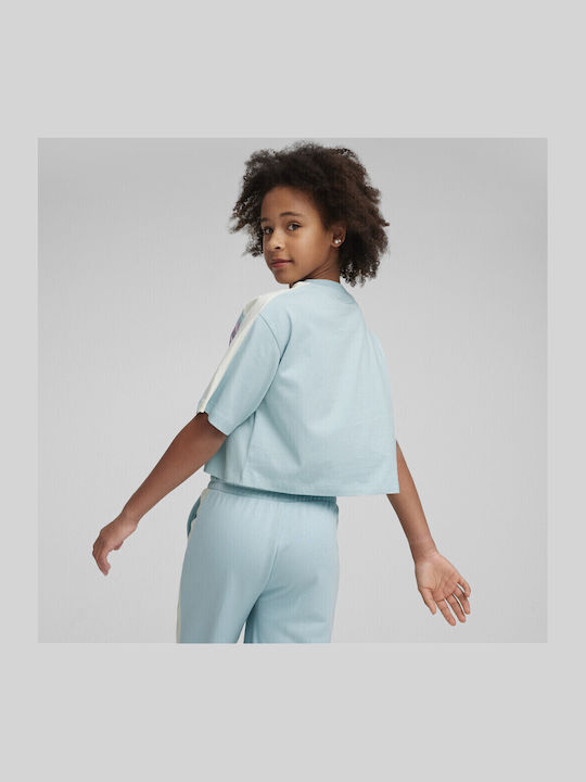 Kids Short-sleeved Light Blue Crop Top Graphic