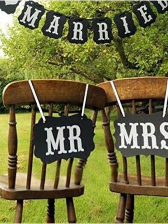 Set 2 Bannere Cu Agățători Flippy Temă Nuntă Mr Mrs Panouri Negre