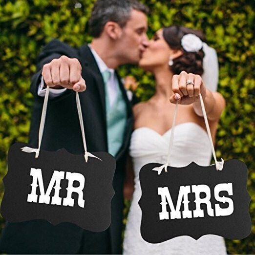 Set 2 Bannere Cu Agățători Flippy Temă Nuntă Mr Mrs Panouri Negre