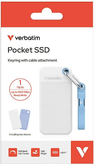 Verbatim Pocket USB 3.2 Externe SSD 1TB M.2 White / Light Blue
