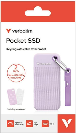 Verbatim Pocket USB 3.2 External SSD 2TB M.2 Purple White