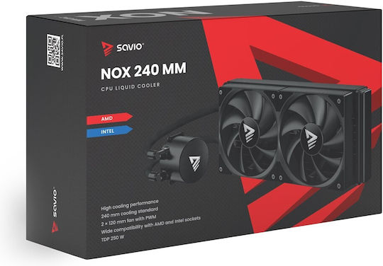 Savio NOX 240 mm Water Cooling System AIO CPU With 2 Fans 120mm And ARGB Lighting