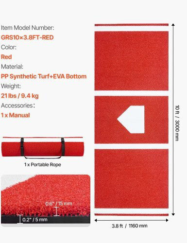 Baseball Mat Vevor 300x116cm Baseball Mat Outdoor Training Red