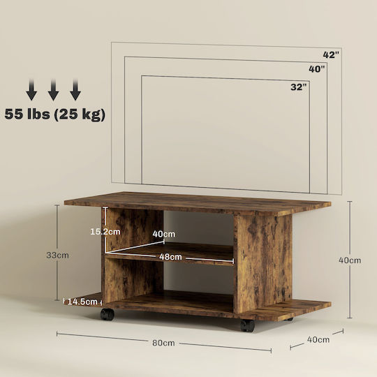 TV Stand with Wheels Rusty Brown L80xD40xH40cm