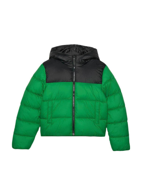 Down Kids Sports Jacket with Lining and Hood Green