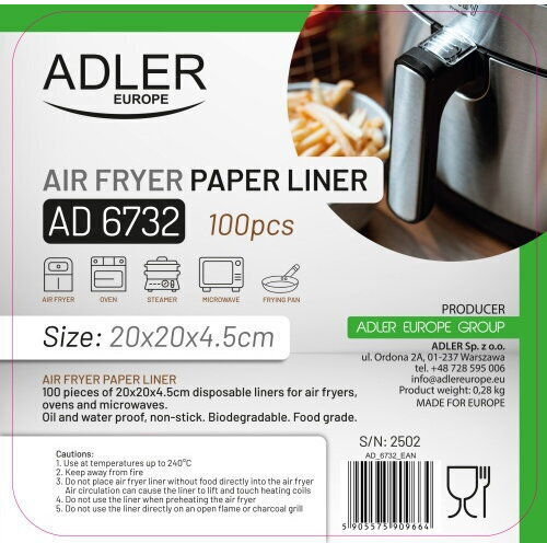Adler Non-stick Papers for Air Fryer 20x20cm 100pcs