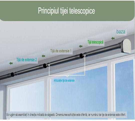 Pliere Bară de Perdea de Duș Drepti cu Ventuză din Oțel Inoxidabil Neagră Φ25mm 44εκ.
