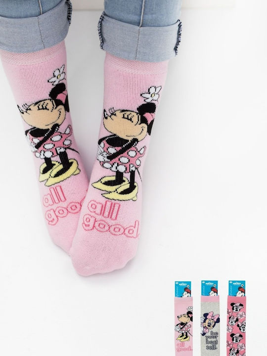 Disney Παιδικές Κάλτσες Αντιολισθητικές Minnie Ρόζ 3 Ζευγάρια