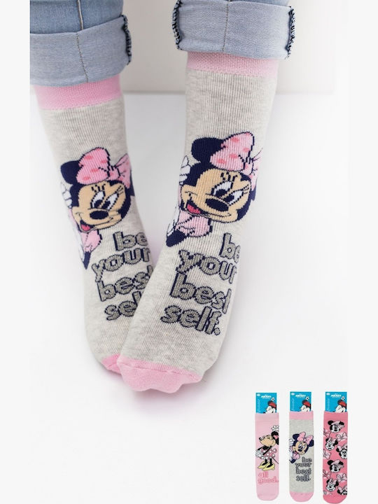 Disney Παιδικές Κάλτσες Αντιολισθητικές Minnie Ρόζ 3 Ζευγάρια