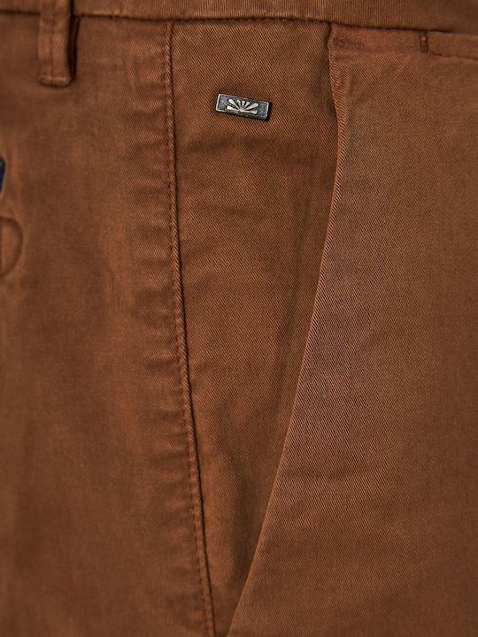 Pantaloni Chino Elastic cu Croială Normală Maro