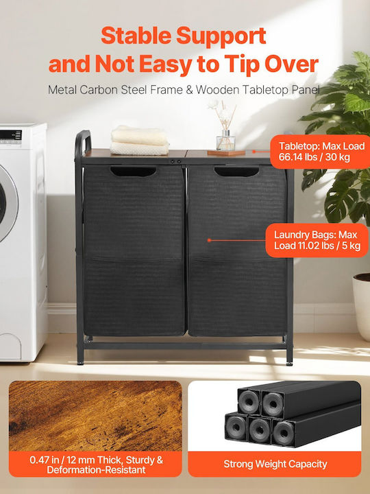 Vevor 2 Section Laundry Sorter Pull-out Bags Metal Frame & Wooden Tabletop