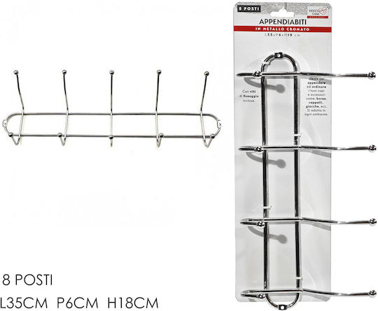 General Trade Wall Hanger Metal 8 Hooks Silver 35x18x6cm