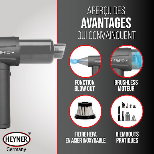 Heyner VacuDuster Pro 2in1 Car Handheld Vacuum & Blower Rechargeable 12V 90W Grey