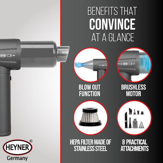 Heyner VacuDuster Pro 2in1 Car Handheld Vacuum & Blower Rechargeable 12V 90W Grey