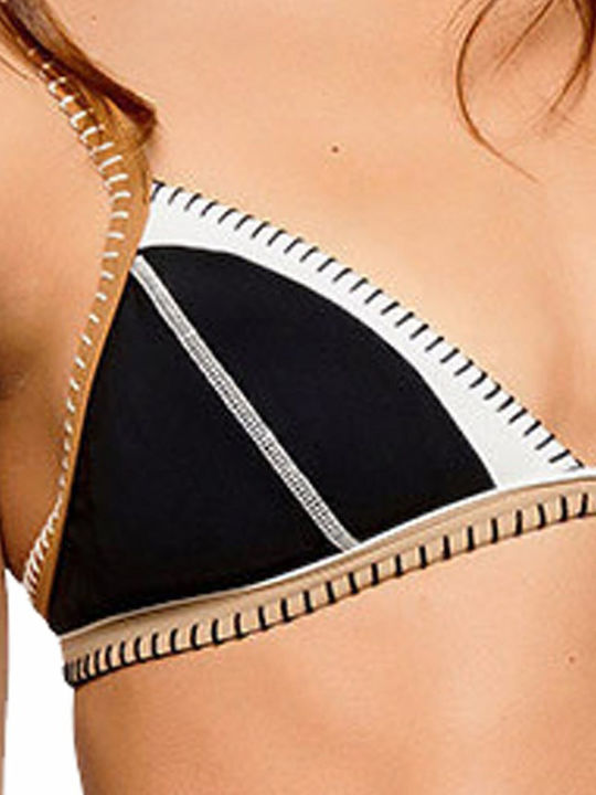 Triangle Bikini Top Taeko Teknicolor with Adjustable Straps Black