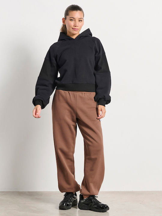 Less Is More Cropped Women's Sweatshirt Hooded Black