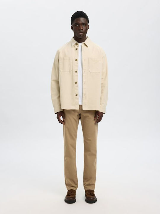 Μακρυμάνικo Βαμβακερό Overshirt σε Κανονική Γραμμή Oatmeal (μπεζ)