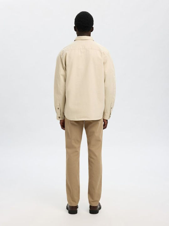 Μακρυμάνικo Βαμβακερό Overshirt σε Κανονική Γραμμή Oatmeal (μπεζ)