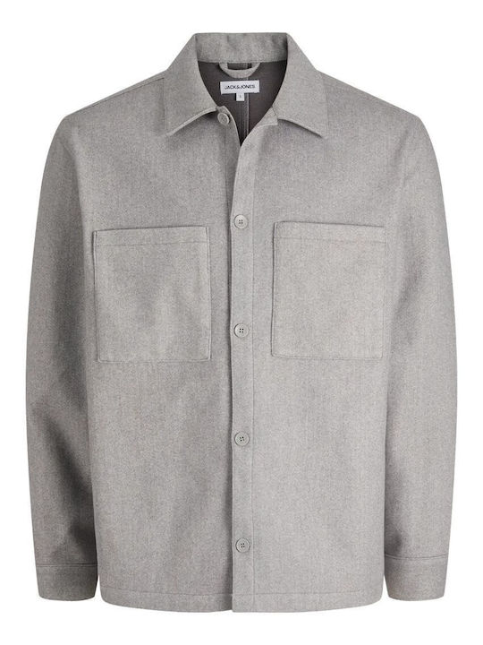 Melange Long Sleeve Overshirt In Narrow Fit Grey Melange