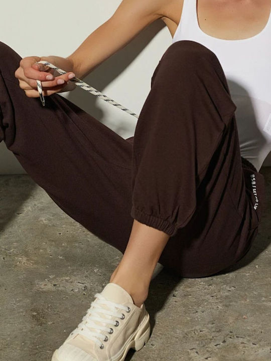 Dama Tesatura Pantaloni cu Elastic cu Croială Normală Chocolate