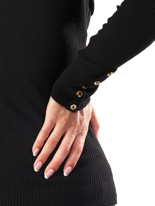 Damen Pullover Rollkragen Gold Details