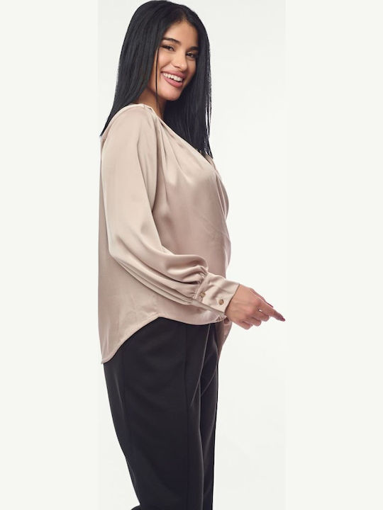 Damen Bluse Satin Beige