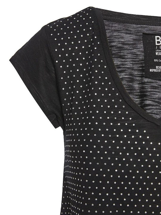Women's Athletic Blouse Short Sleeve with V Neckline Black