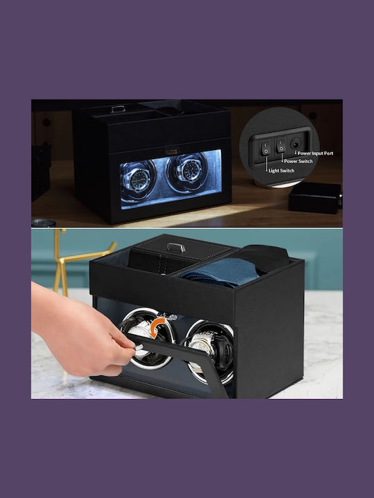 Cutie Pentru Întoarcerea Ceasului Iuni Cutie Pentru Întoarcerea Ceasului 2 + 3 Compartimente Accesorii Piele Ecologică Negru-gri