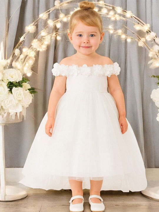 Kinderkleid Kurzärmelig Für Blumenmädchen Floral Set aus Zubehör Weiß