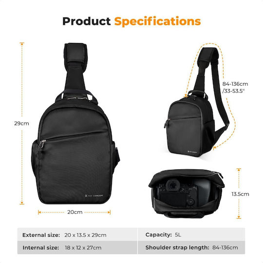 K&F Concept Τσάντα Χιαστή Φωτογραφικής Μηχανής Μαύρη