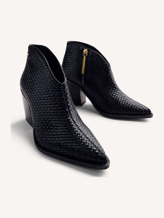 Leather Women's Ankle Boots with Medium Heel Black