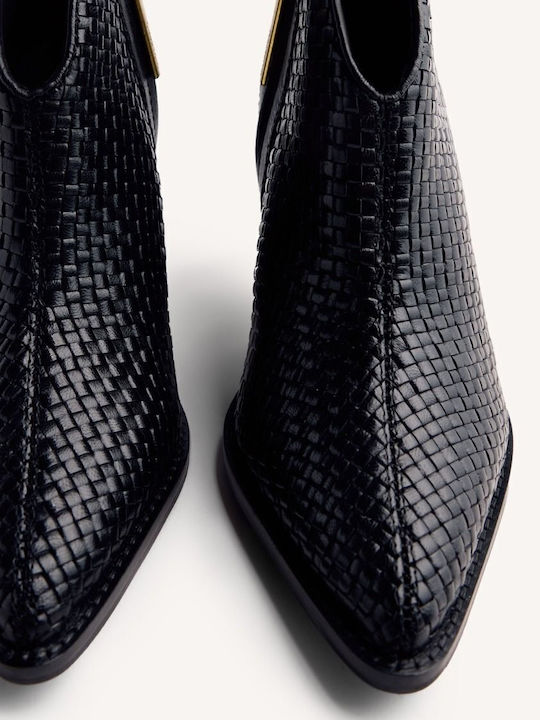 Leather Women's Ankle Boots with Medium Heel Black