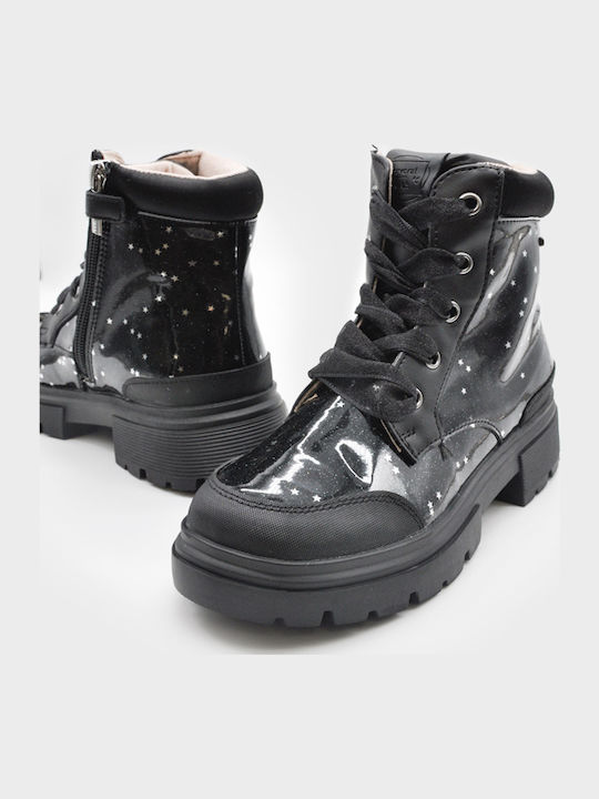Kinderstiefel aus Lackleder mit Schnürsenkeln Schwarz