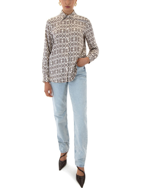 Shirt Women's Long Sleeve Shirt Ecru-brown