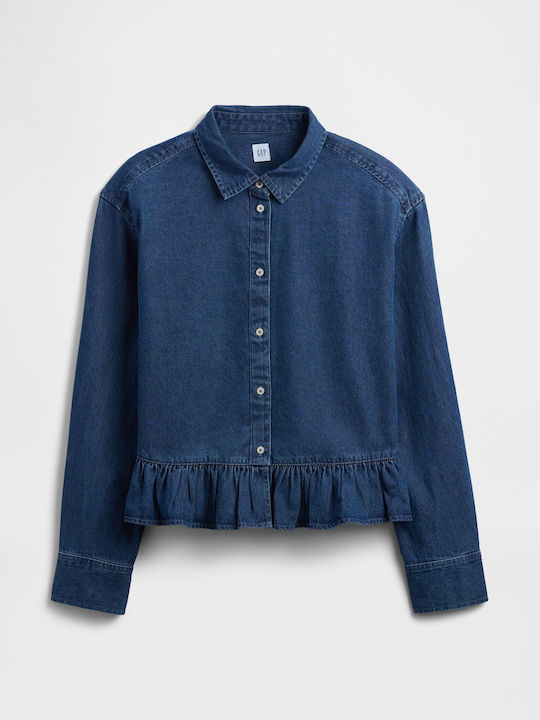 Cămașă De Damă Din Bumbac Mânecă Lungă Medium Wash