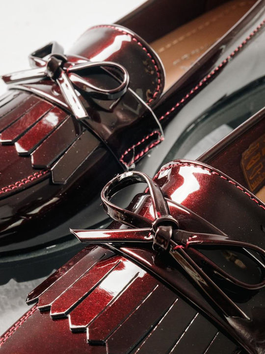 Patent Leather Women's Loafers in Burgundy Color