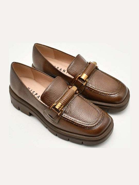 Leather Women's Loafers in Brown Color