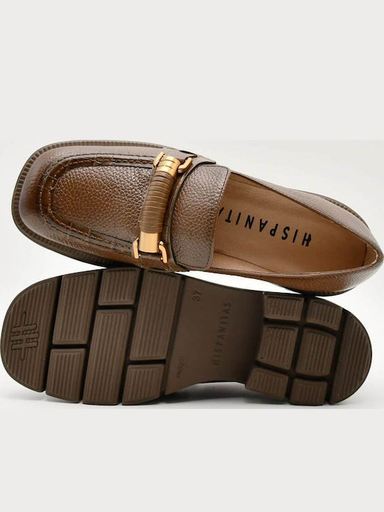Leather Women's Loafers in Brown Color