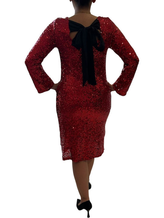 Midi Evening Satin Red Dress Black