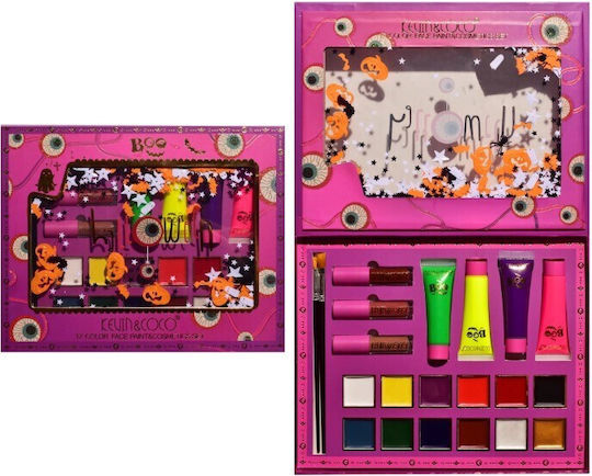 Set Pictură pe Față Kevin Coco Halloween 12 Culori 3 Rujuri 4 Tuburi de Vopsea 25.5 X 20.5 X 2.6 Cm Multicolor