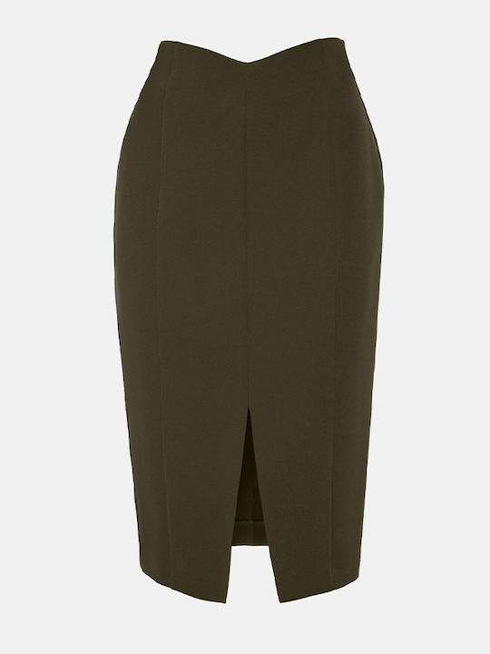 Pencil High-waisted Midi Skirt Khaki