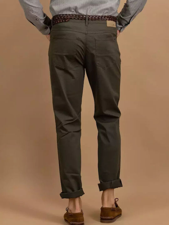 Παντελόνι Chino Ελαστικό σε Loose Εφαρμογή Σκούρο Πράσινο