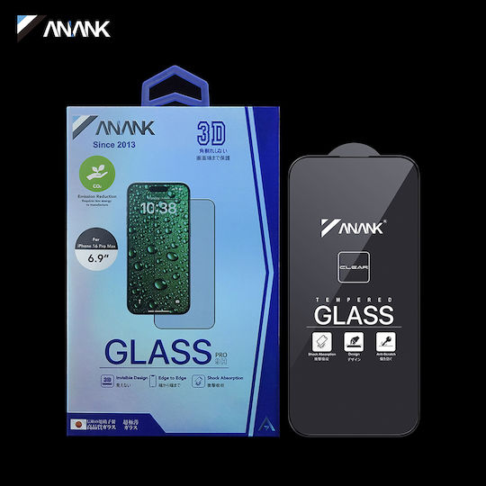 Anank 3D Unsichtbarer 3x Verstärkter Rand-zu-Rand Displayschutz für iPhone 16 Pro Schwarz