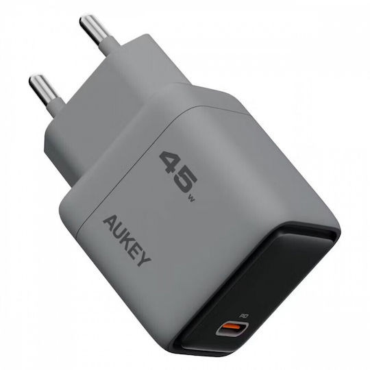 Aukey Charger with Built-in Cable with USB-C Port 45W Power Delivery / Quick Charge 4+ Gray (PA-C2)