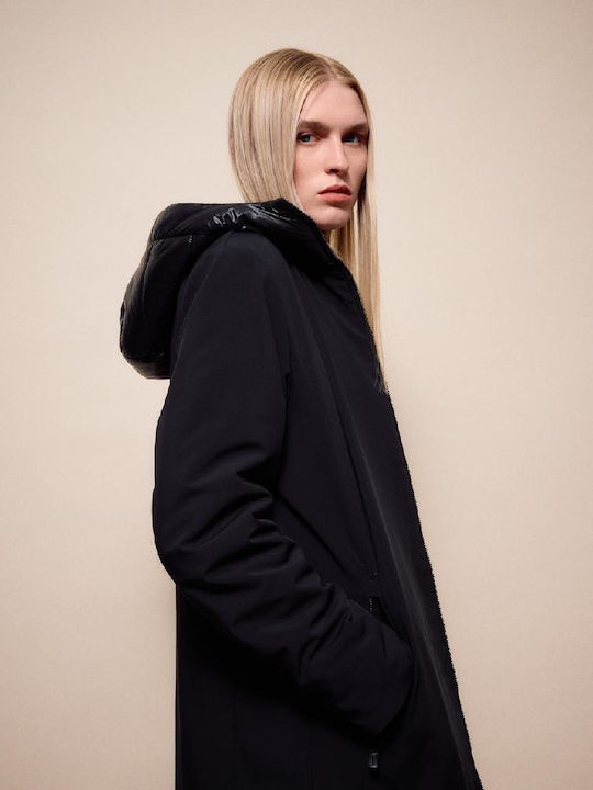 Women's Black Coat with Hood