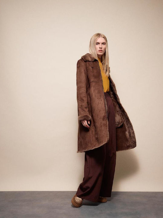 Femeie Brown Palton cu Fermuar