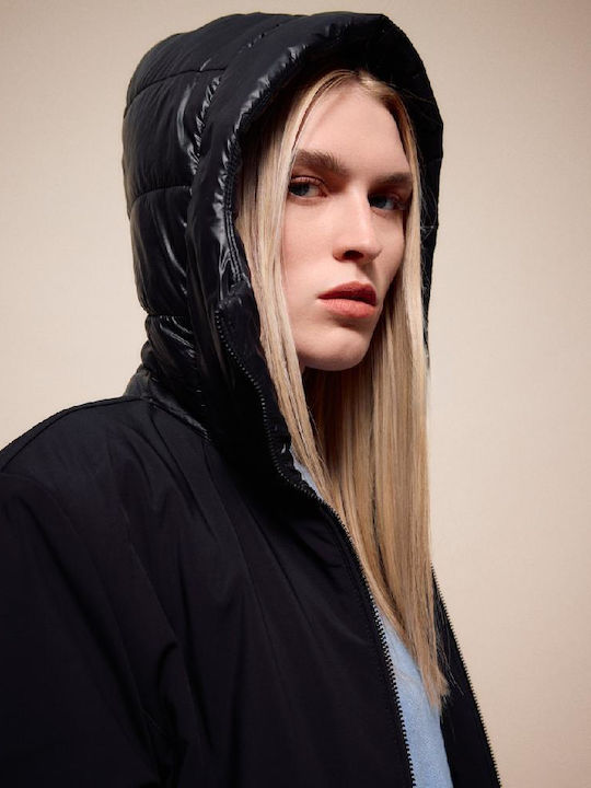 Women's Black Coat with Hood