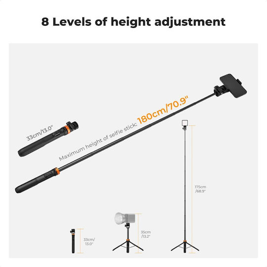 K&F Concept Selfie Stick Cell Phone Tripod with Lighting Black